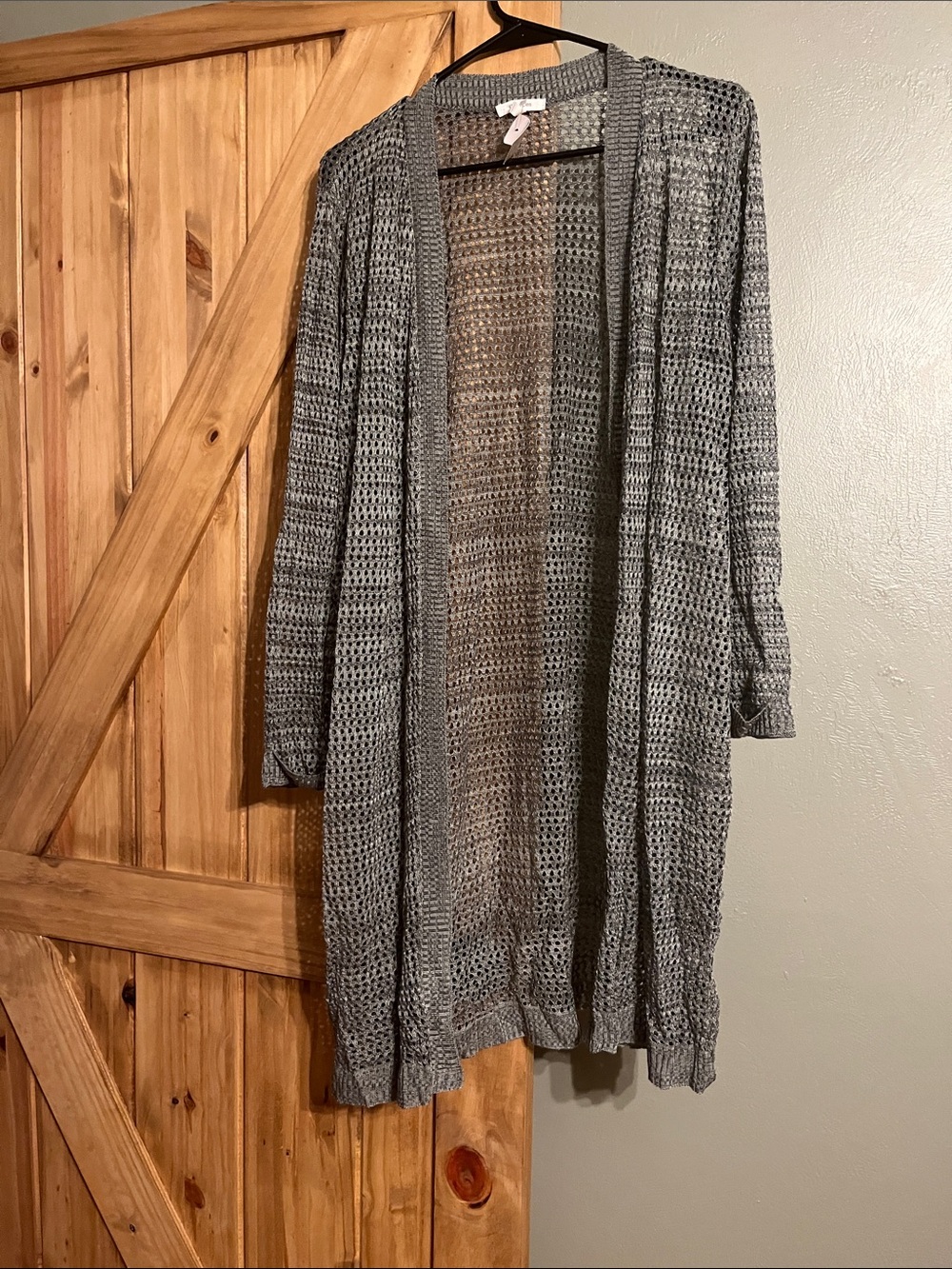Maurices Gray Open-Knit Long Cardigan